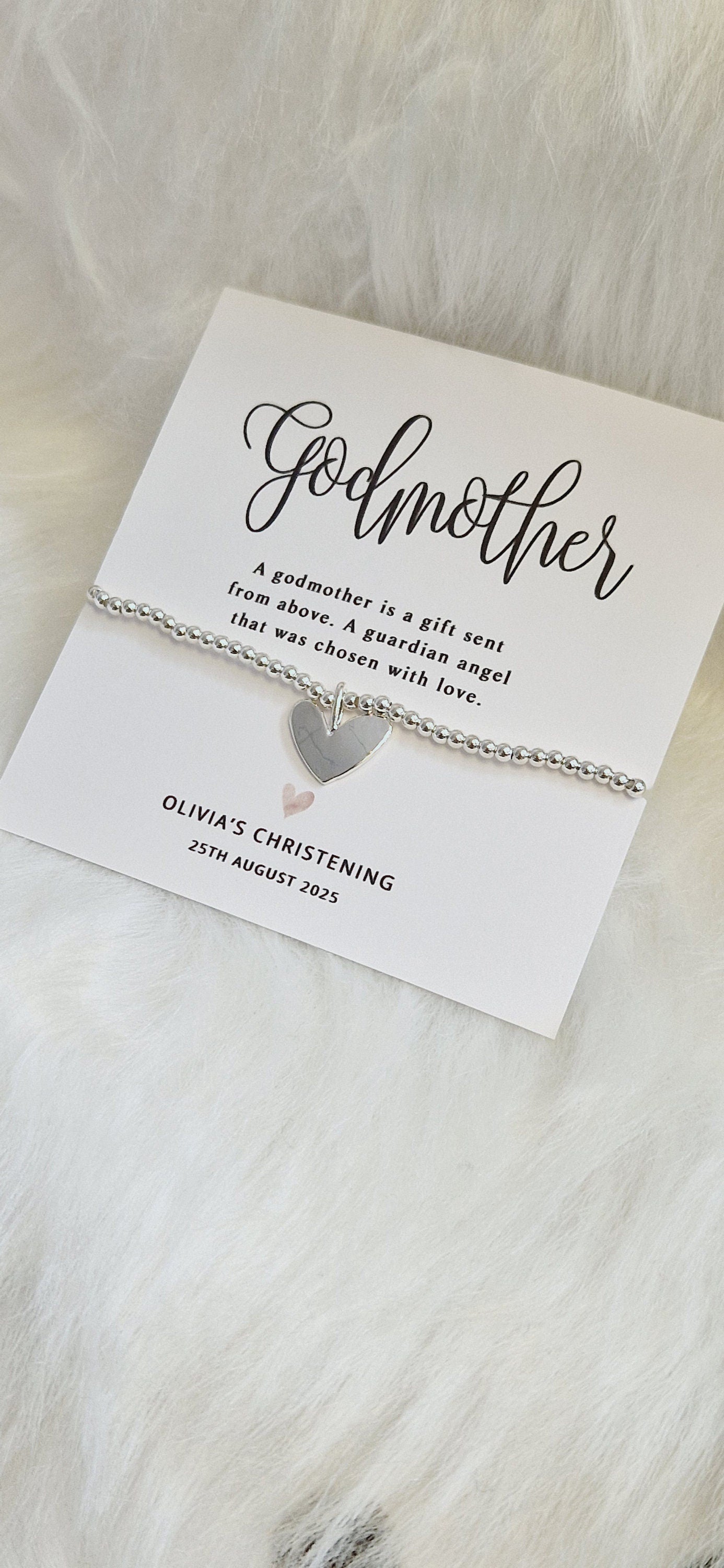 Personalised GodmotherI Christening I Baptism Gift I Silver plated Ball Stretch Bracelet I Dainty Silver - Charm Bracelet Charm -56B