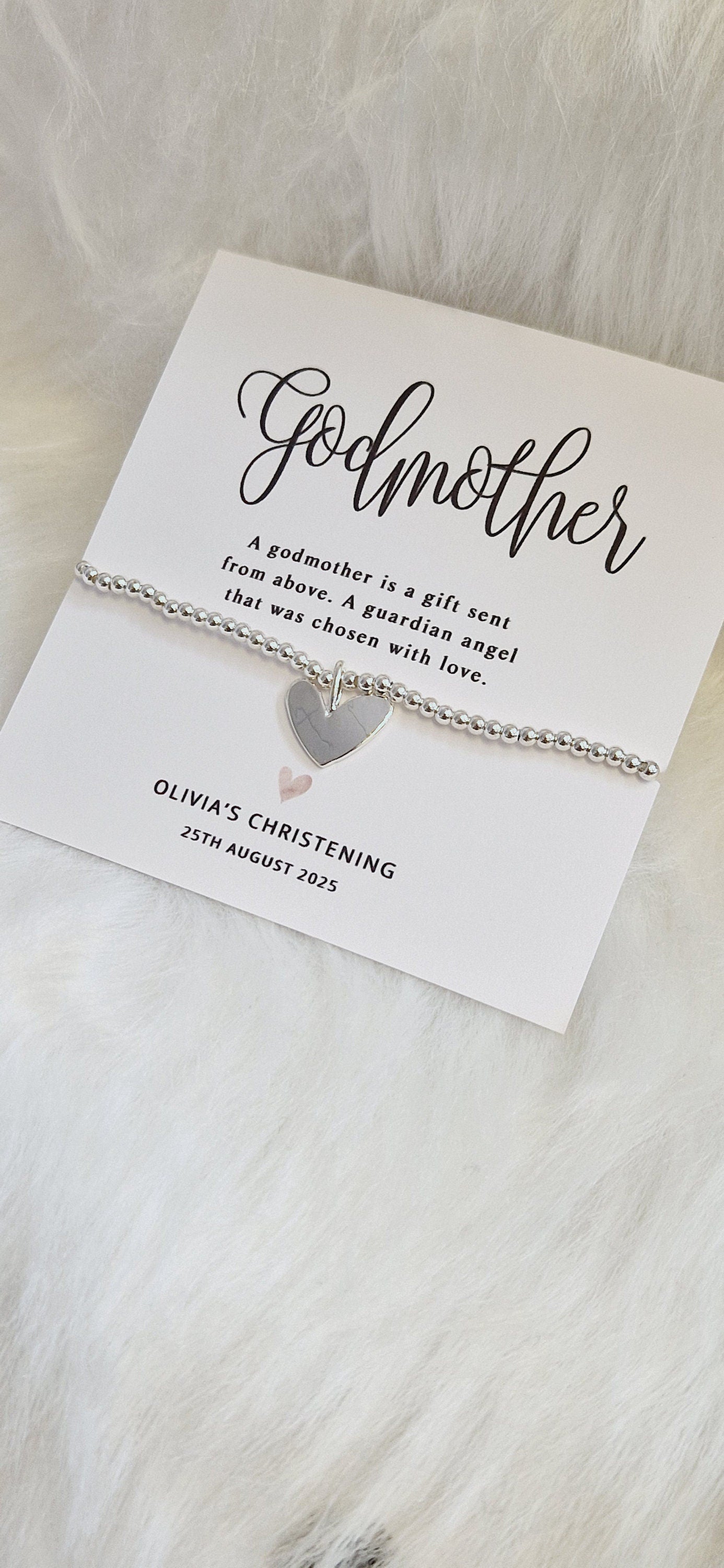 Personalised GodmotherI Christening I Baptism Gift I Silver plated Ball Stretch Bracelet I Dainty Silver - Charm Bracelet Charm -56B
