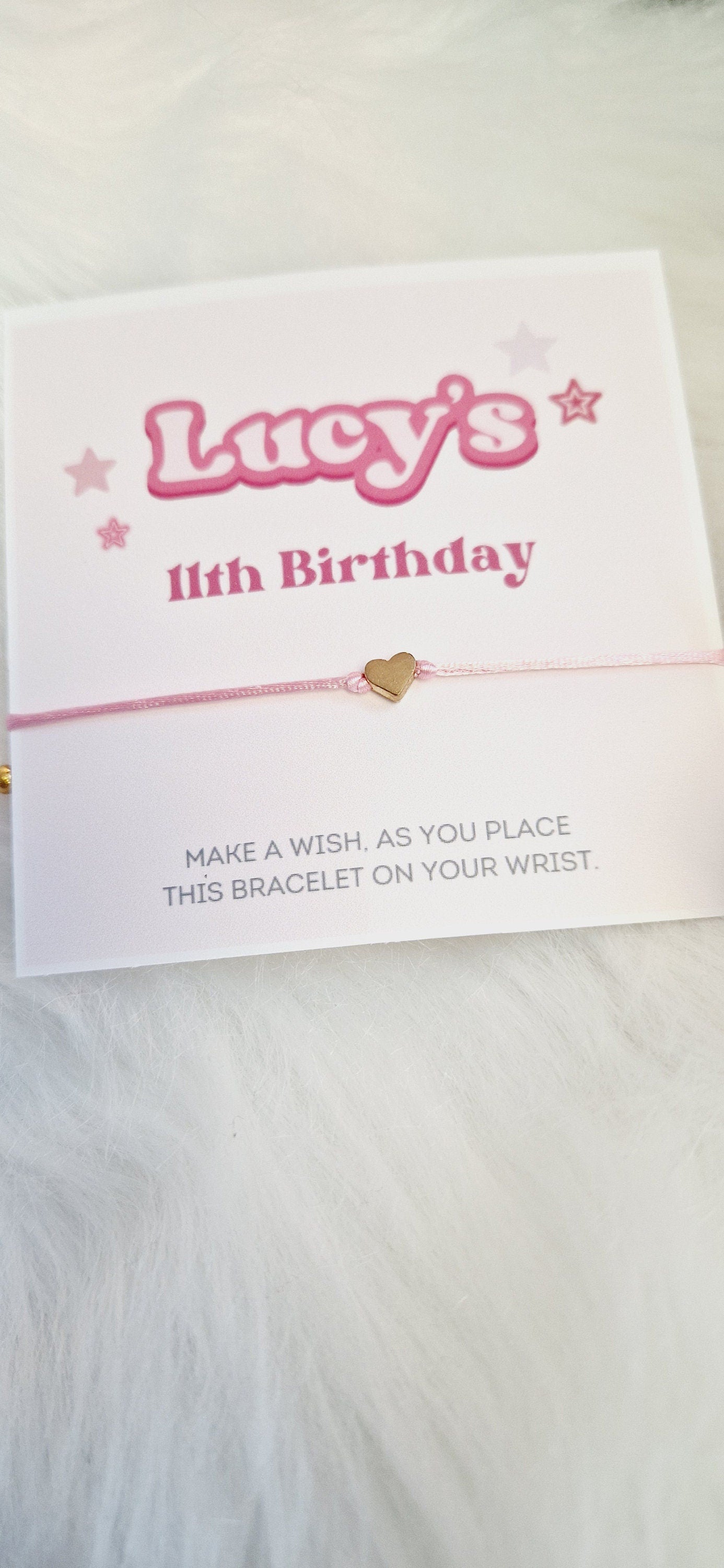 Pink Design Birthday - Wish String Charm Bracelet - Party bag filler - Personalised - Any age - Birthday Party Favours - Party