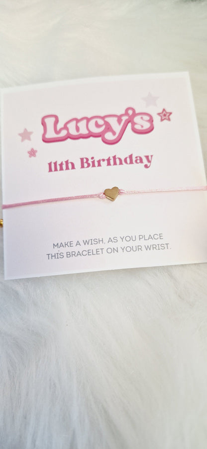 Pink Design Birthday - Wish String Charm Bracelet - Party bag filler - Personalised - Any age - Birthday Party Favours - Party