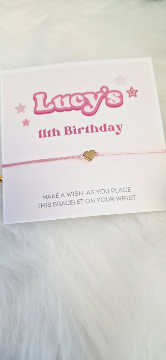 Pink Design Birthday - Wish String Charm Bracelet - Party bag filler - Personalised - Any age - Birthday Party Favours - Party