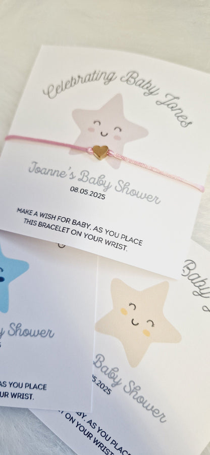 Baby Shower Star I Pink I Blue I Yellow - Personalised Baby Shower Wish Bracelet, Mummy to Be, Charm String Bracelet, Personalised Gift Luk8