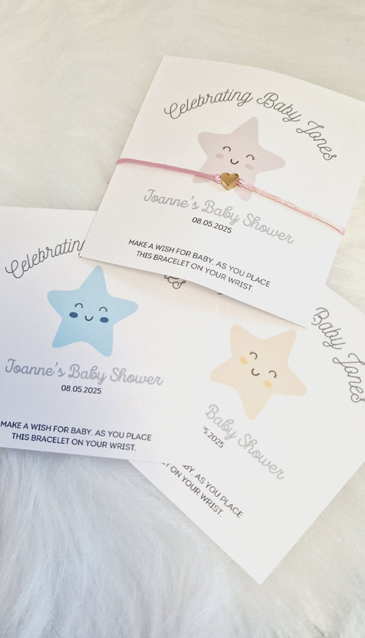 Baby Shower Star I Pink I Blue I Yellow - Personalised Baby Shower Wish Bracelet, Mummy to Be, Charm String Bracelet, Personalised Gift Luk8
