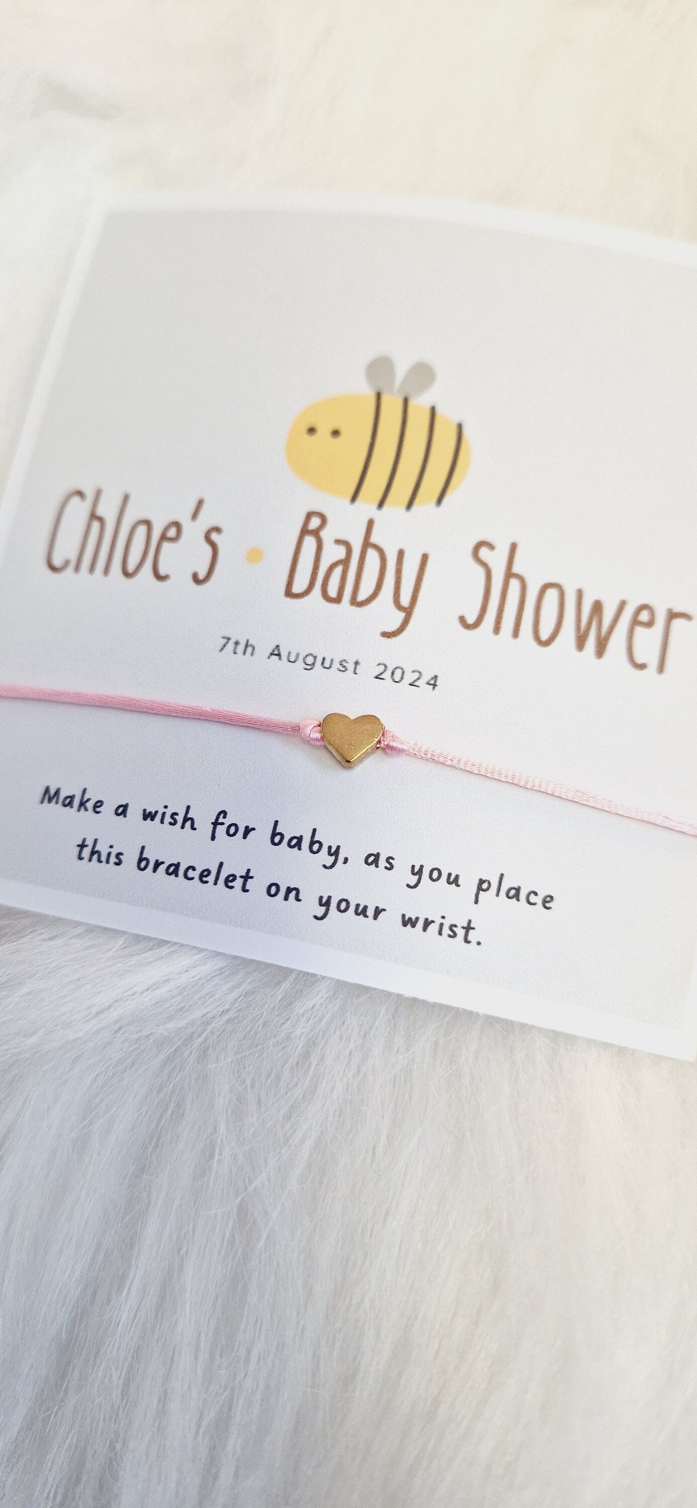 Baby Shower Bumble Bee I Personalised Baby Shower Wish Bracelet I Mummy to Be I Charm String Bracelet, Personalised Gift I Gender Neutral Z1