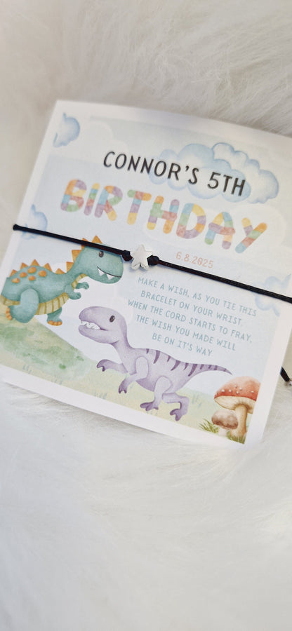 Dinosaur Design Birthday I Wish String Charm Bracelet I Party bag filler I Personalised I Any age I Boy or Girl I Star I Party