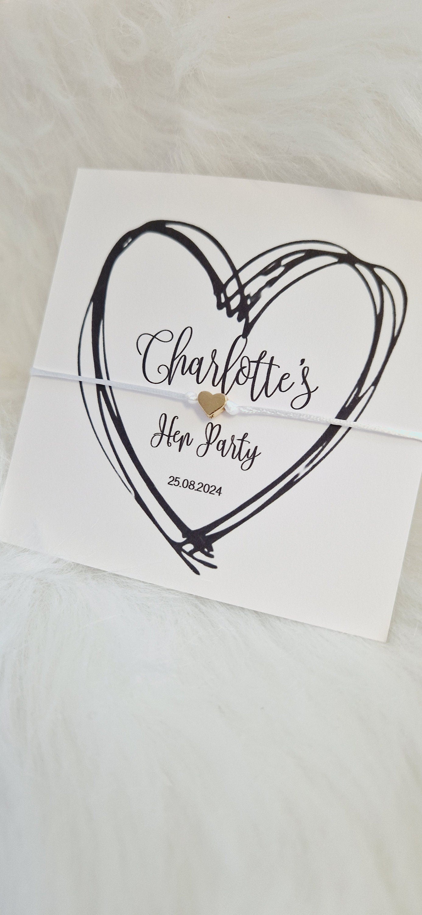 Personalised Wish String - Black Heart, Hen Do, Tea Bride, Bride to Be Hen Party Wish Bracelet: Silver Heart Charm