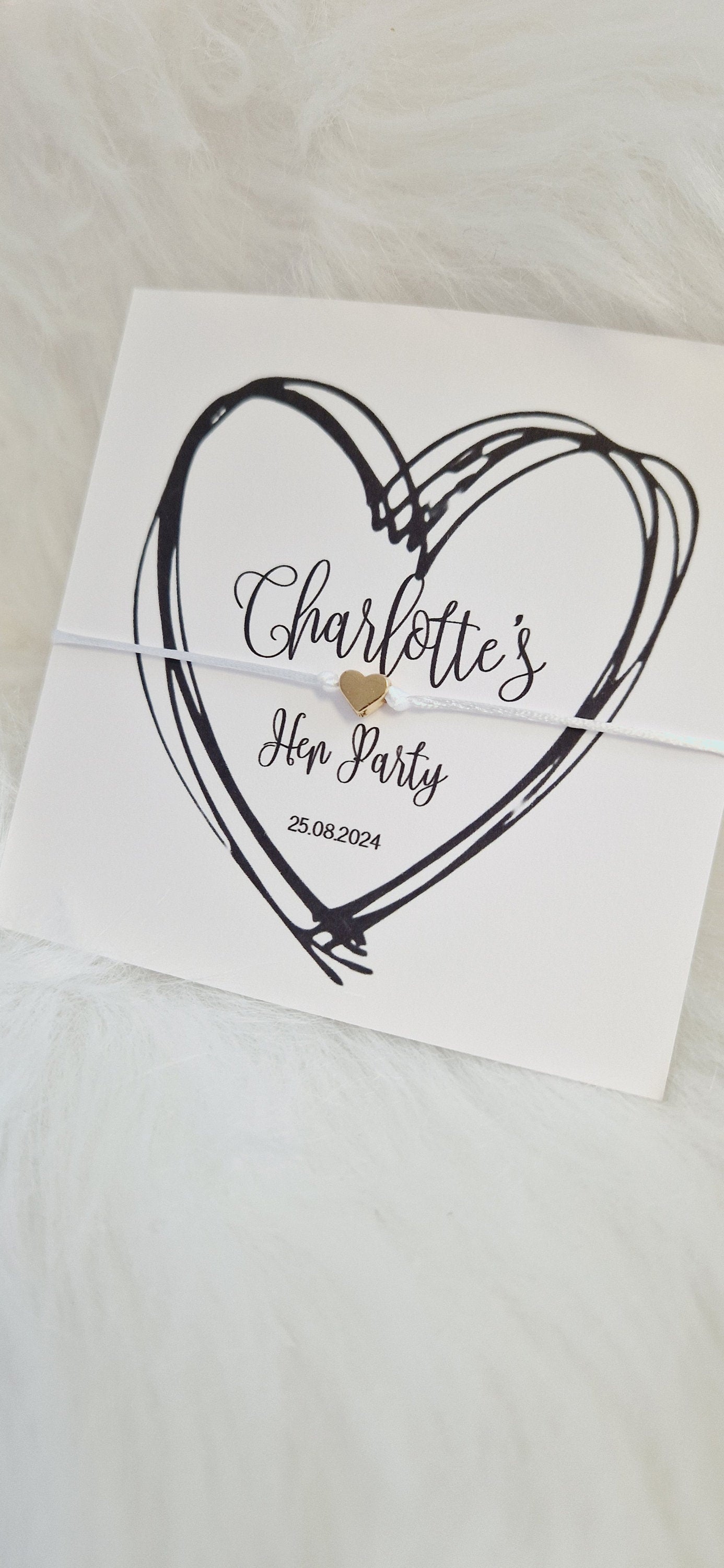 Personalised Wish String - Black Heart, Hen Do, Tea Bride, Bride to Be Hen Party Wish Bracelet: Silver Heart Charm