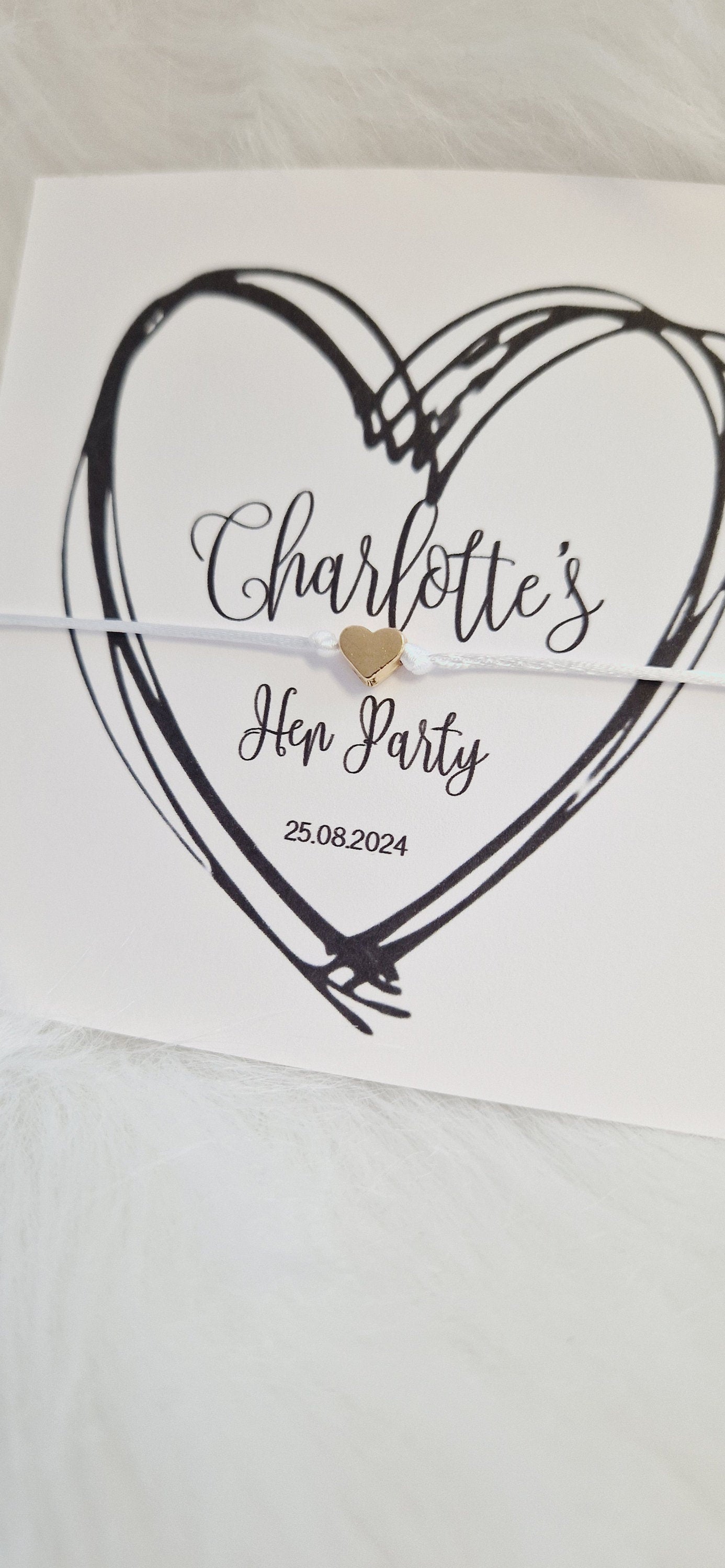 Personalised Wish String - Black Heart, Hen Do, Tea Bride, Bride to Be Hen Party Wish Bracelet: Silver Heart Charm