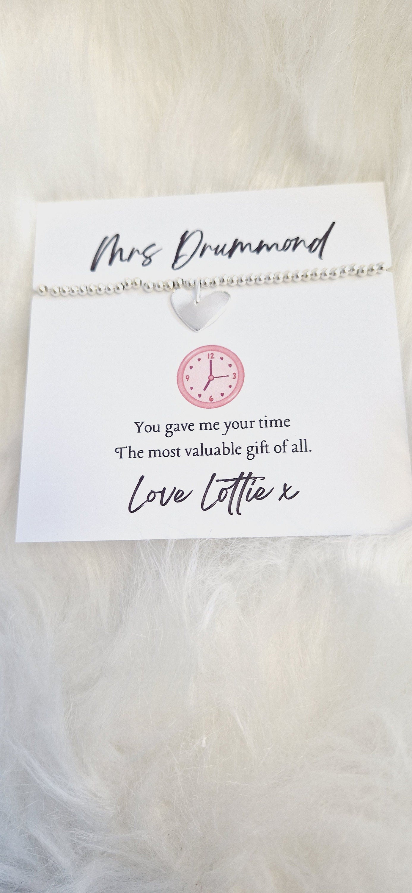Thank You Gift Teacher Personalised I Nursery | TA | Childminder | Silver Beaded Charm Bracelet | Gifts For Teachers | Giving me your Time