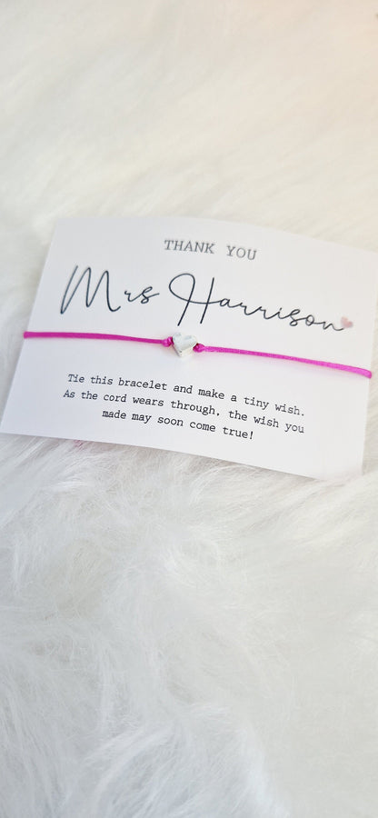 Bulk Personalised Teacher Gift-I Teacher Appreciation I Wish Bracelet Children Leaving School | End of School Gift I t46