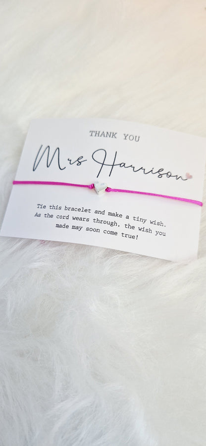 Bulk Personalised Teacher Gift-I Teacher Appreciation I Wish Bracelet Children Leaving School | End of School Gift I t46