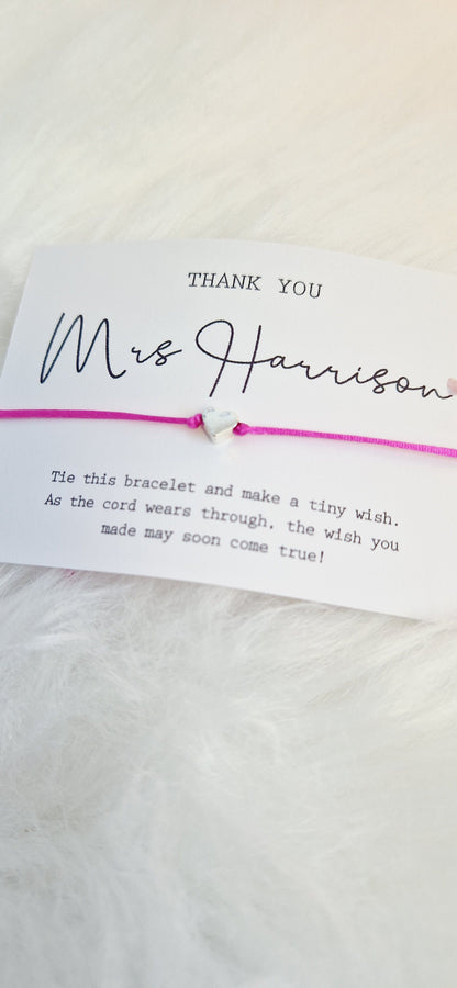 Bulk Personalised Teacher Gift-I Teacher Appreciation I Wish Bracelet Children Leaving School | End of School Gift I t46