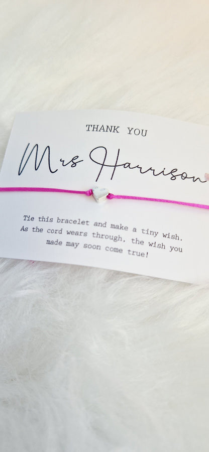 Bulk Personalised Teacher Gift-I Teacher Appreciation I Wish Bracelet Children Leaving School | End of School Gift I t46