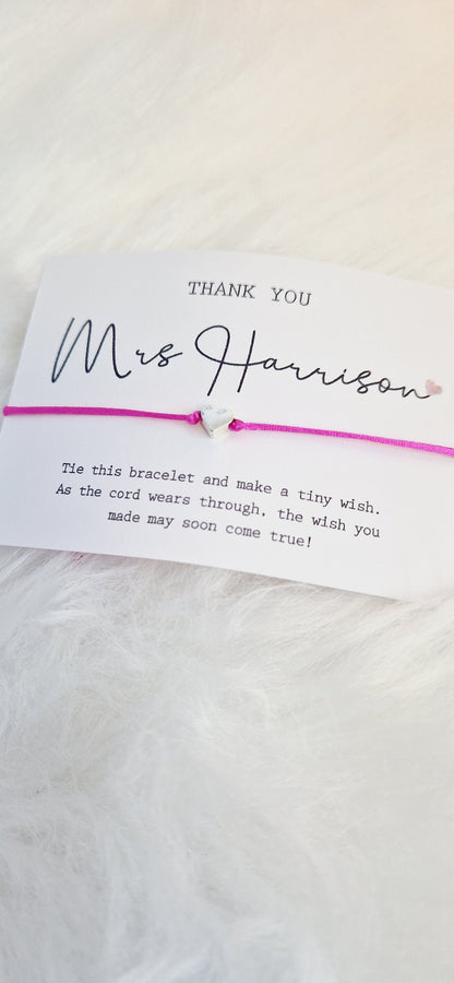 Bulk Personalised Teacher Gift-I Teacher Appreciation I Wish Bracelet Children Leaving School | End of School Gift I t46