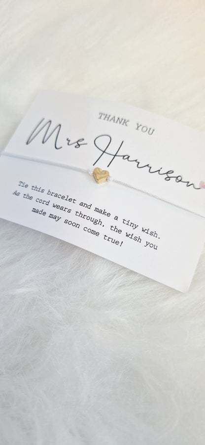Bulk Personalised Teacher Gift-I Teacher Appreciation I Wish Bracelet Children Leaving School | End of School Gift I t46
