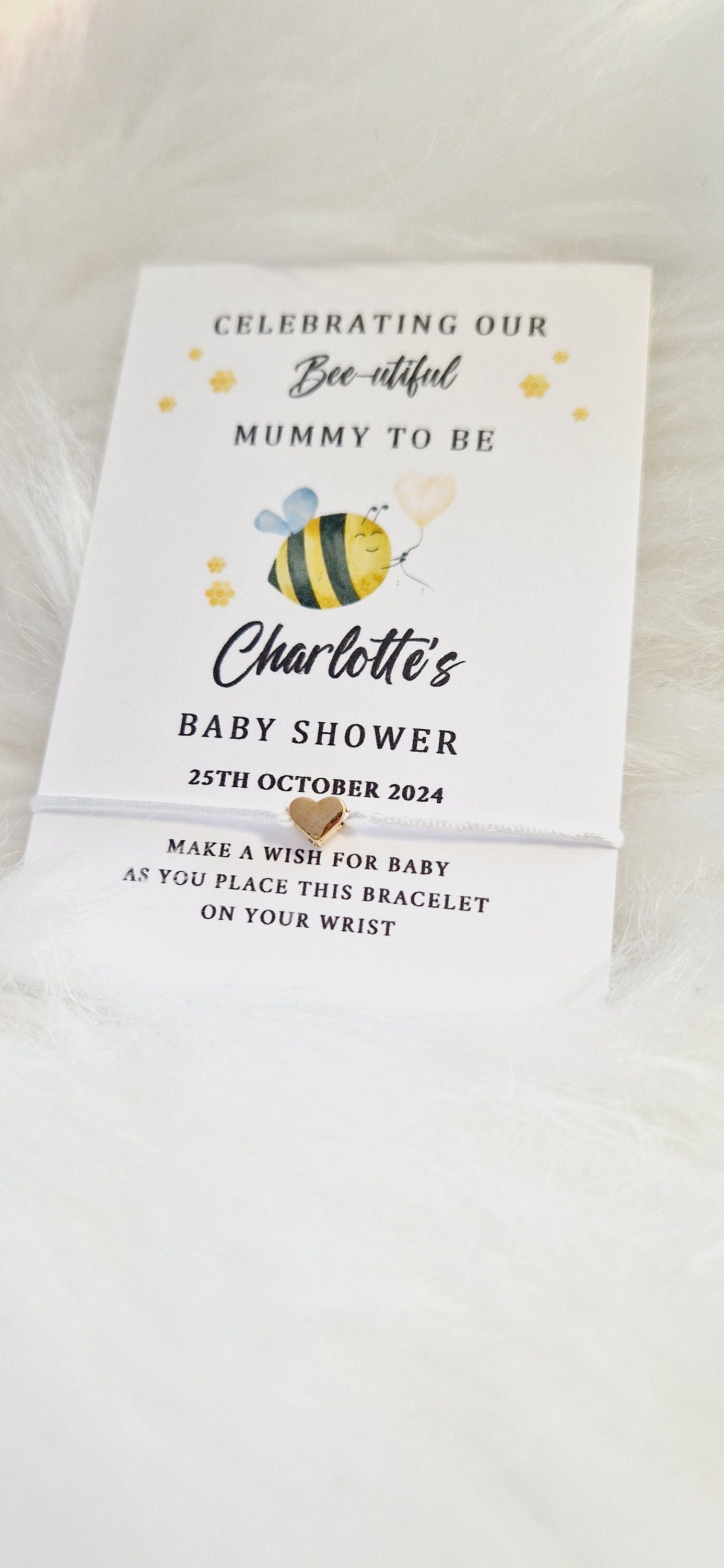 Personalised Baby Shower Wish Bracelet: Bee Design, Mummy To Be, Gender Neutral - Bumble Bee