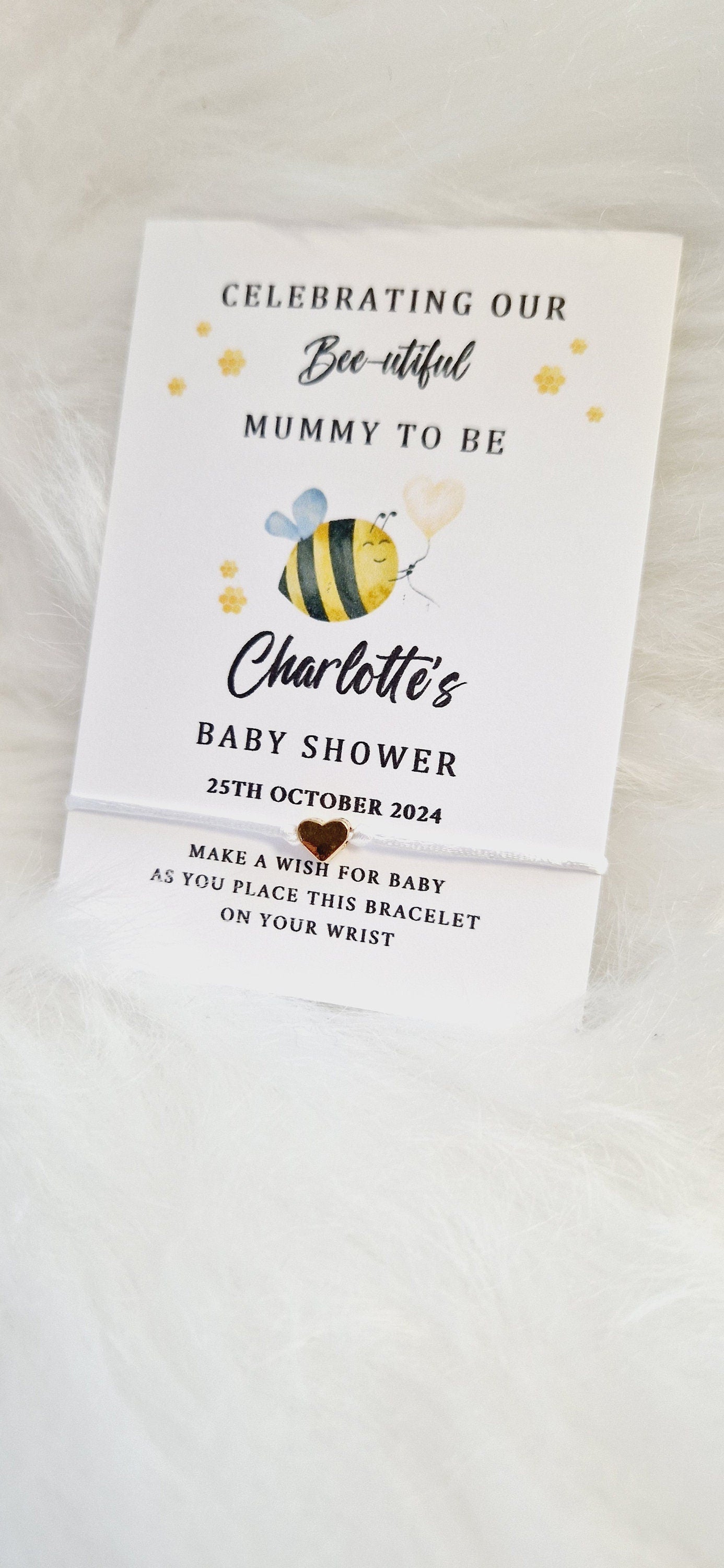 Personalised Baby Shower Wish Bracelet: Bee Design, Mummy To Be, Gender Neutral - Bumble Bee