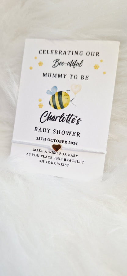 Personalised Baby Shower Wish Bracelet: Bee Design, Mummy To Be, Gender Neutral - Bumble Bee