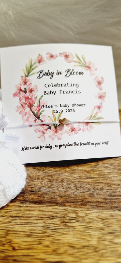 Baby in Bloom- Personalised Baby Shower Wish Bracelet, Mummy to Be, Charm String Bracelet, Personalised Gift -Celebrating Baby - Aqiqah -zs3