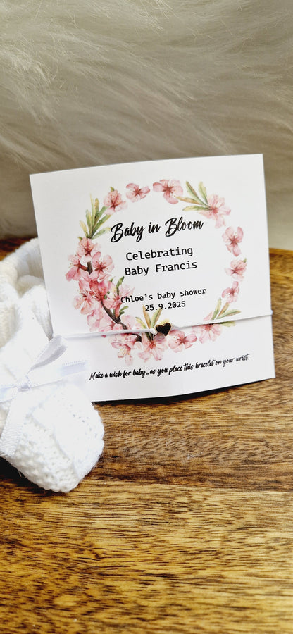 Baby in Bloom- Personalised Baby Shower Wish Bracelet, Mummy to Be, Charm String Bracelet, Personalised Gift -Celebrating Baby - Aqiqah -zs3
