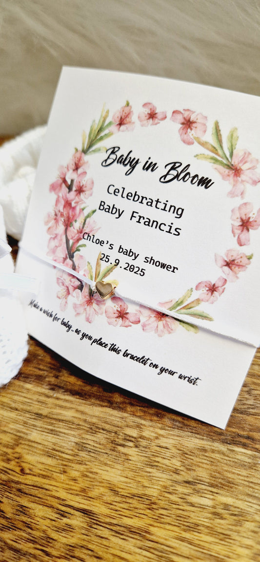 Baby in Bloom- Personalised Baby Shower Wish Bracelet, Mummy to Be, Charm String Bracelet, Personalised Gift -Celebrating Baby - Aqiqah -zs3