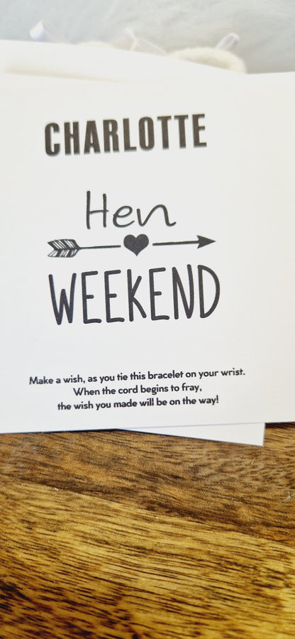 Personalised Individual Names Hen Party, Baby Shower Wish Bracelets - Personalised  - Goodie Bag Hen Weekend, Hen Do I Girls Weekend  I sa33