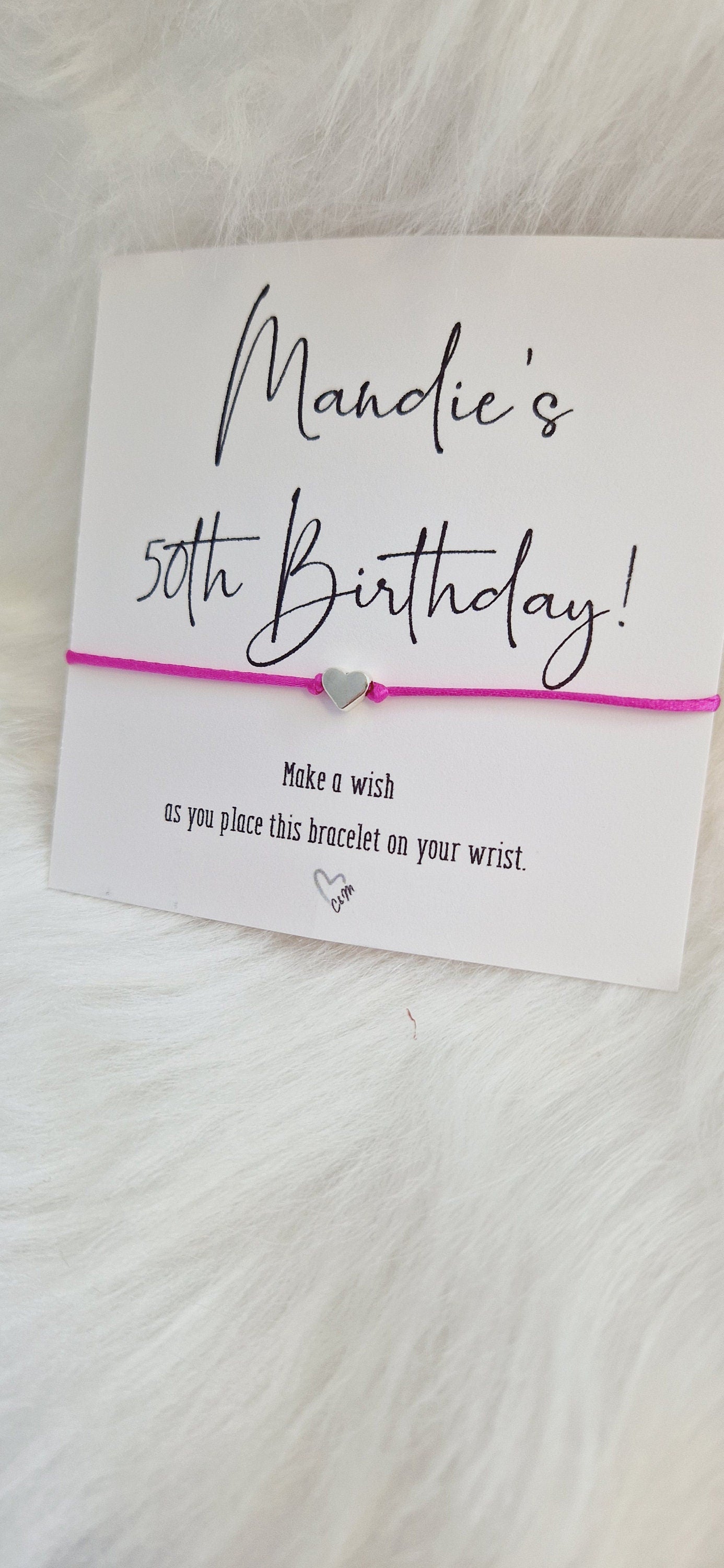 Birthday Calligraphy - wish string charm bracelet - Party bag filler - Personalised - Any age - Batmitzvah - Christening - Party Yy8