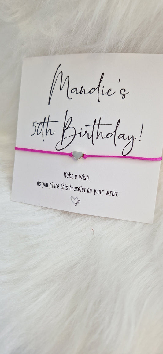 Birthday Calligraphy - wish string charm bracelet - Party bag filler - Personalised - Any age - Batmitzvah - Christening - Party Yy8