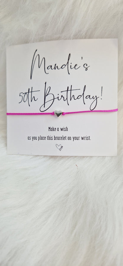 Birthday Calligraphy - wish string charm bracelet - Party bag filler - Personalised - Any age - Batmitzvah - Christening - Party Yy8
