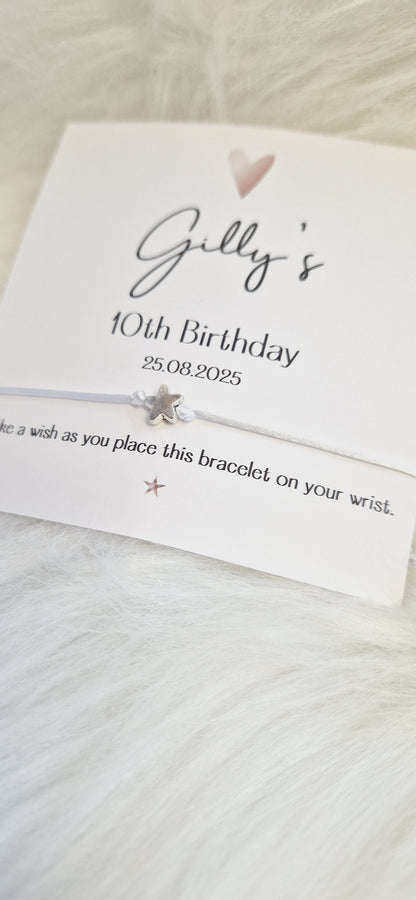 Rose Gold Heart Design Birthday Personalised - Wish String Charm Bracelet - Party bag filler -  Any age - Party RE4