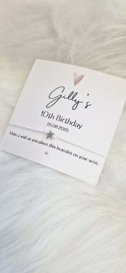 Rose Gold Heart Design Birthday Personalised - Wish String Charm Bracelet - Party bag filler -  Any age - Party RE4