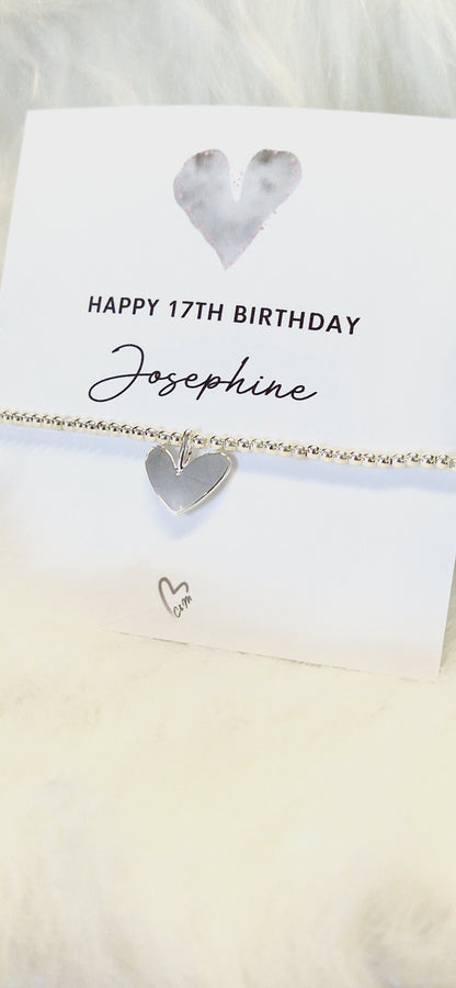 Happy 17th Birthday Personalised  I 17 I Silver plated charm bracelet & silver heart charm I Seventeen I Birthday Gift I m6