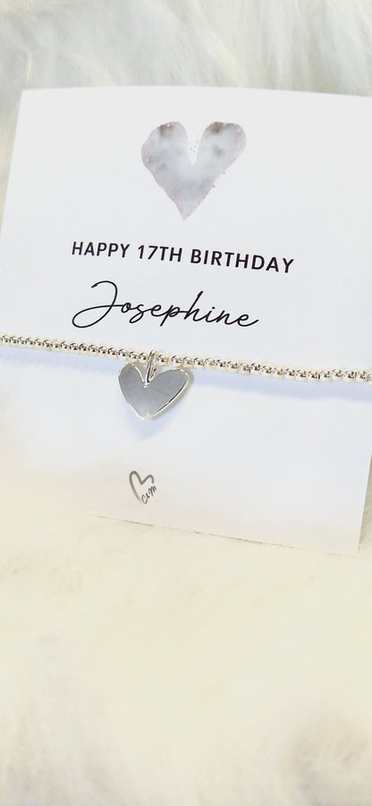 Happy 17th Birthday Personalised  I 17 I Silver plated charm bracelet & silver heart charm I Seventeen I Birthday Gift I m6