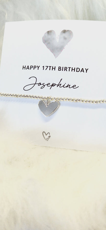 Happy 17th Birthday Personalised  I 17 I Silver plated charm bracelet & silver heart charm I Seventeen I Birthday Gift I m6