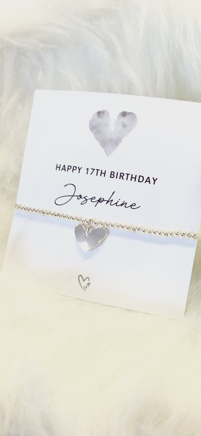 Happy 17th Birthday Personalised  I 17 I Silver plated charm bracelet & silver heart charm I Seventeen I Birthday Gift I m6