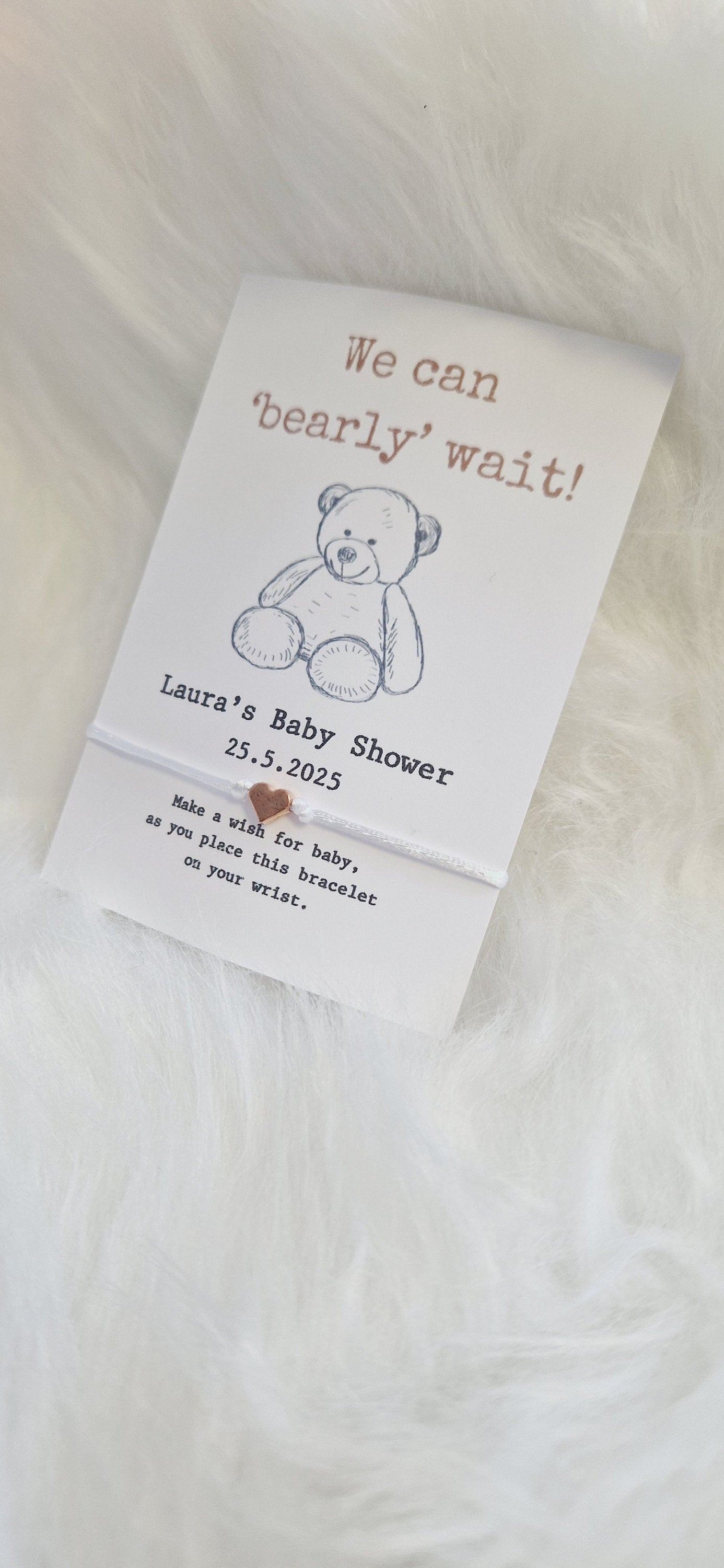 Teddy Bear Baby Shower Wish Bracelet Favour | Personalised Baby Shower Keepsake | Gender Neutral Party Gift for Guests