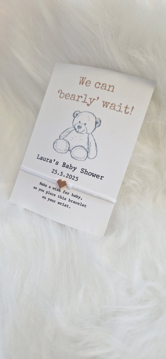 Teddy Bear Baby Shower Wish Bracelet Favour | Personalised Baby Shower Keepsake | Gender Neutral Party Gift for Guests