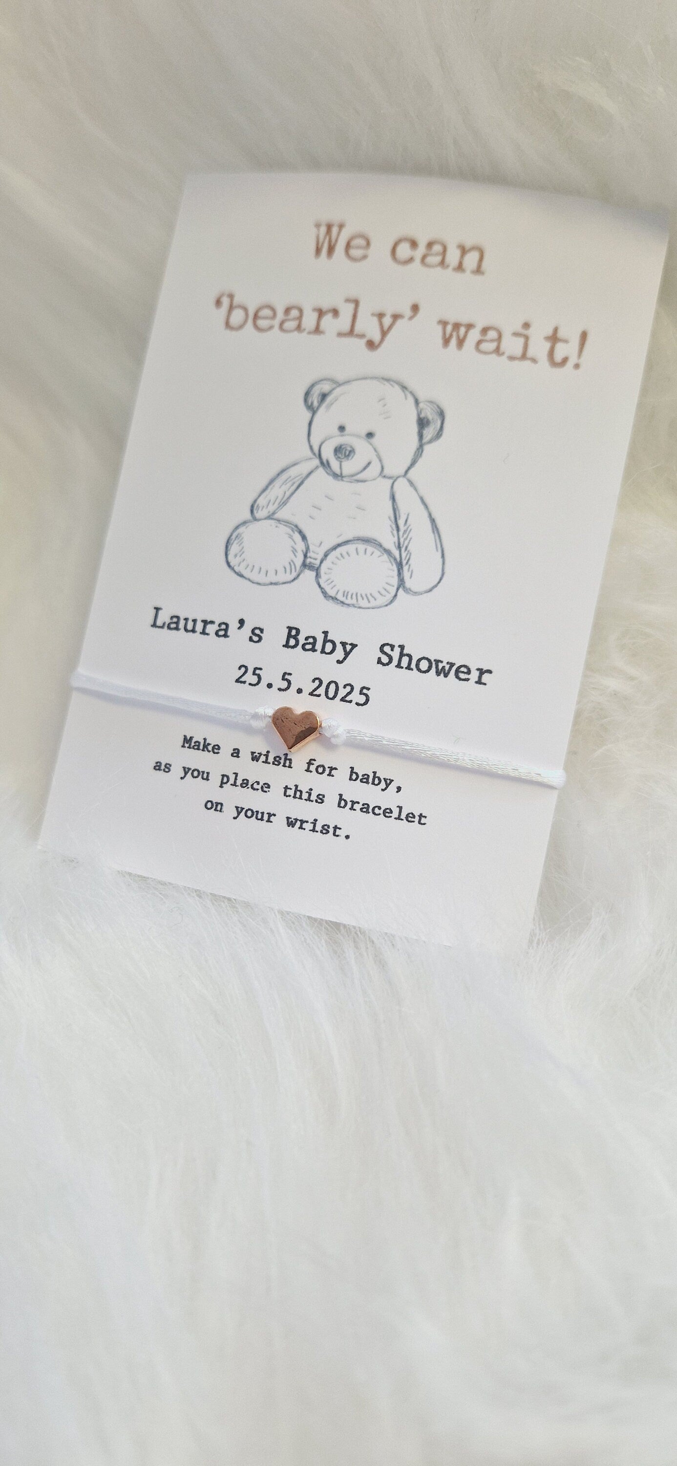 Teddy Bear Baby Shower Wish Bracelet Favour | Personalised Baby Shower Keepsake | Gender Neutral Party Gift for Guests