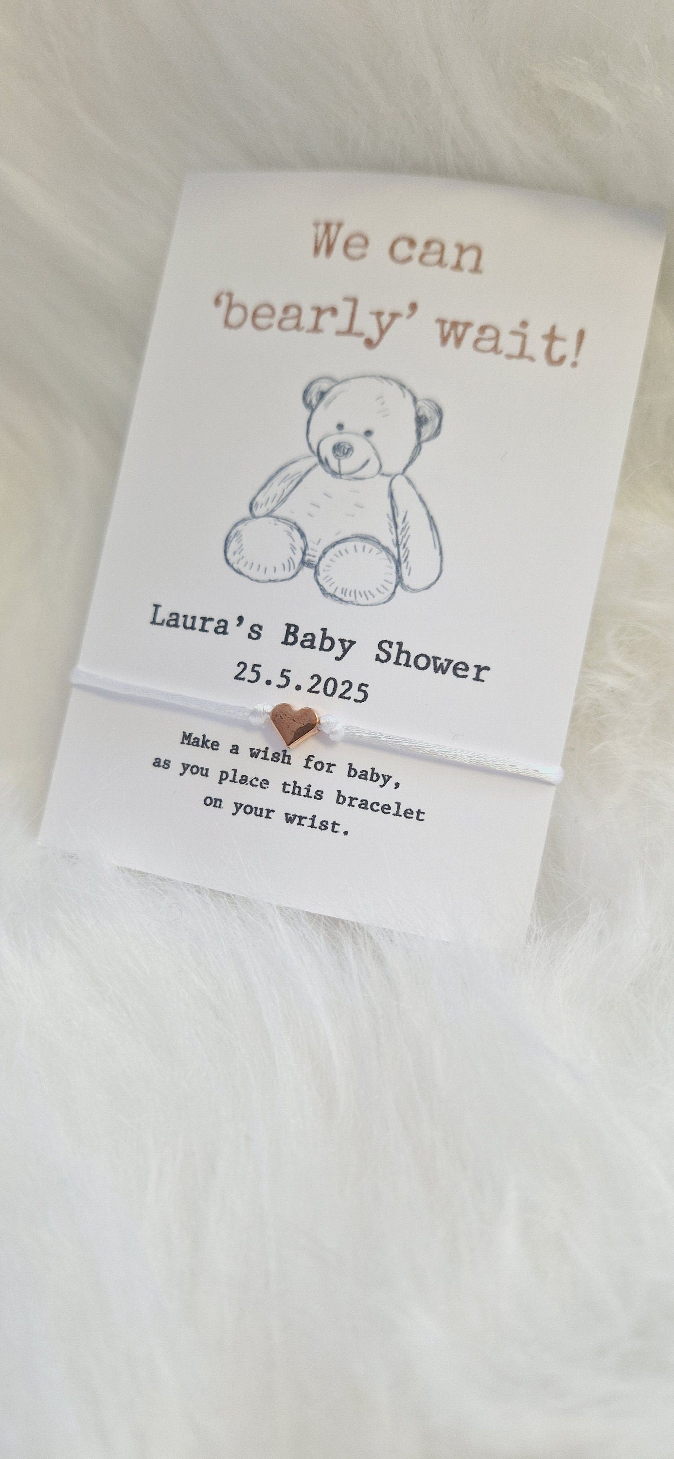 Teddy Bear Baby Shower Wish Bracelet Favour | Personalised Baby Shower Keepsake | Gender Neutral Party Gift for Guests