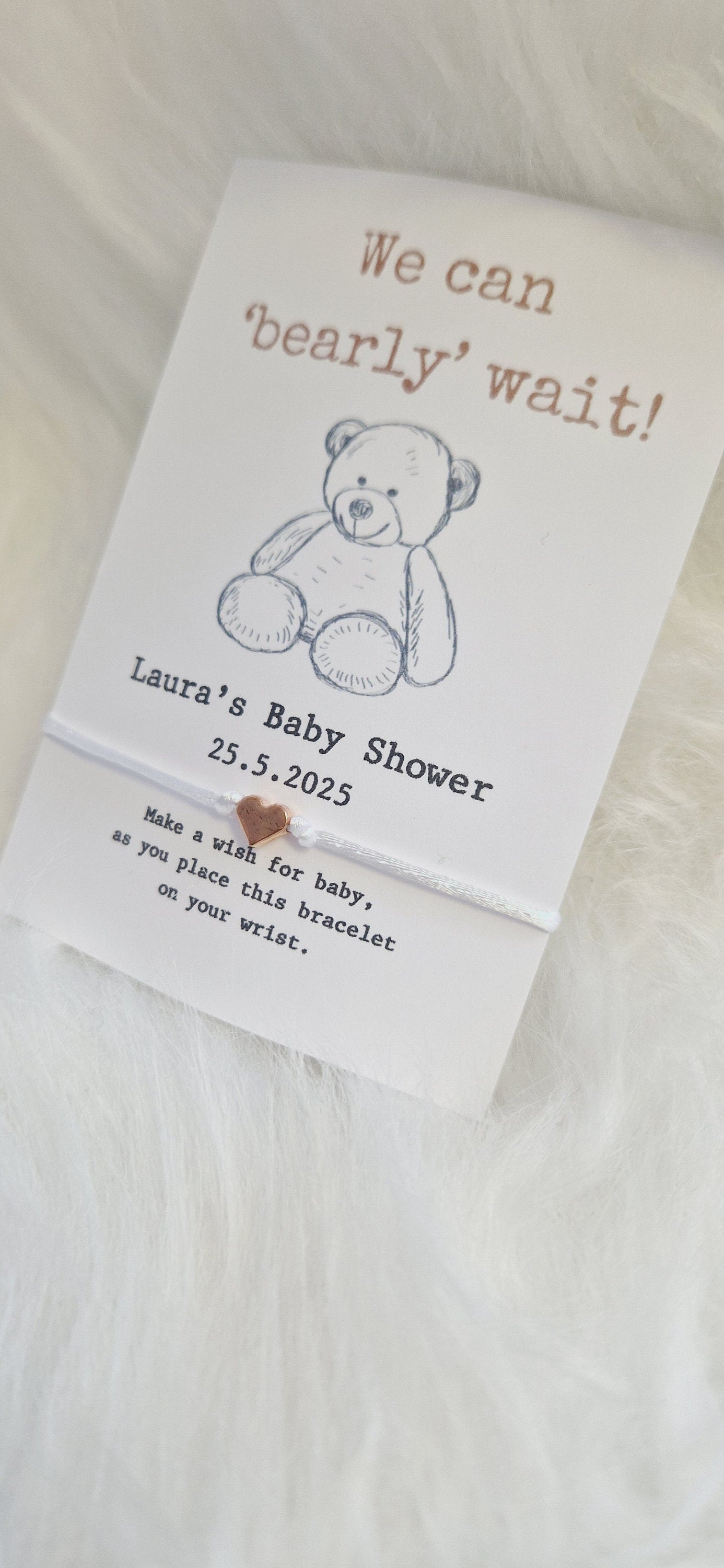 Teddy Bear Baby Shower Wish Bracelet Favour | Personalised Baby Shower Keepsake | Gender Neutral Party Gift for Guests