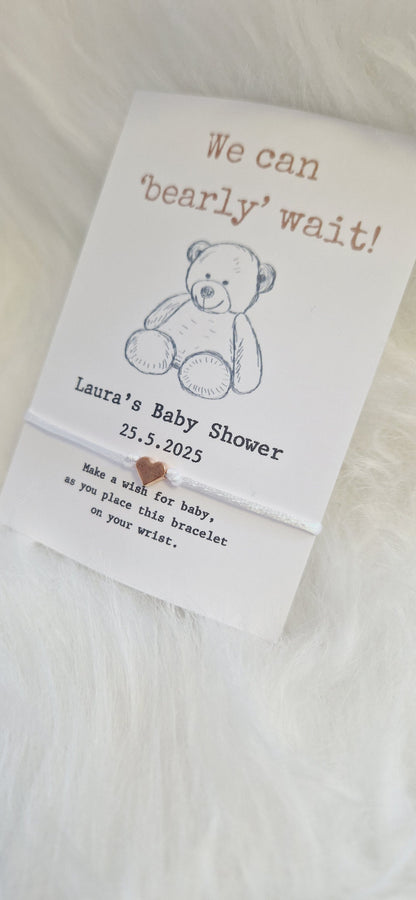 Teddy Bear Baby Shower Wish Bracelet Favour | Personalised Baby Shower Keepsake | Gender Neutral Party Gift for Guests