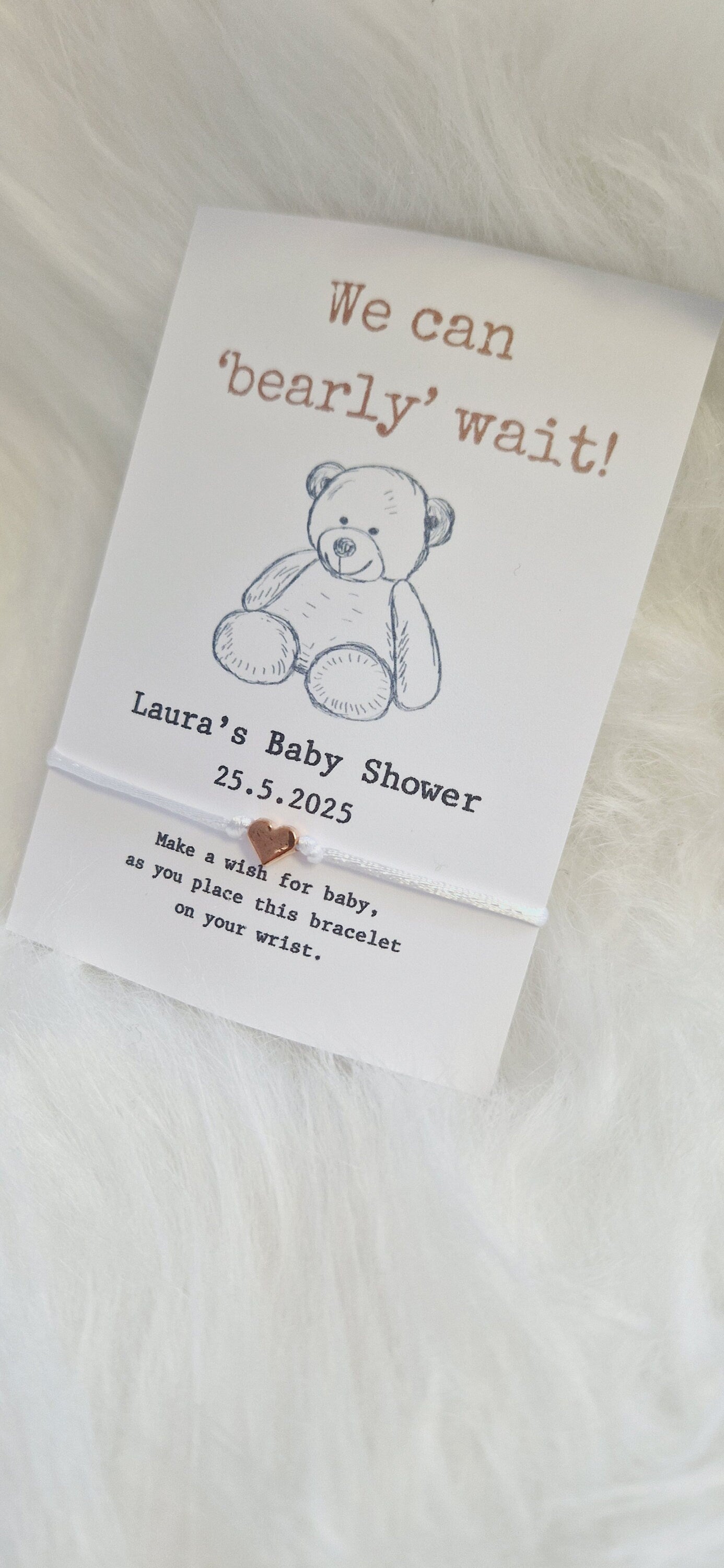 Teddy Bear Baby Shower Wish Bracelet Favour | Personalised Baby Shower Keepsake | Gender Neutral Party Gift for Guests