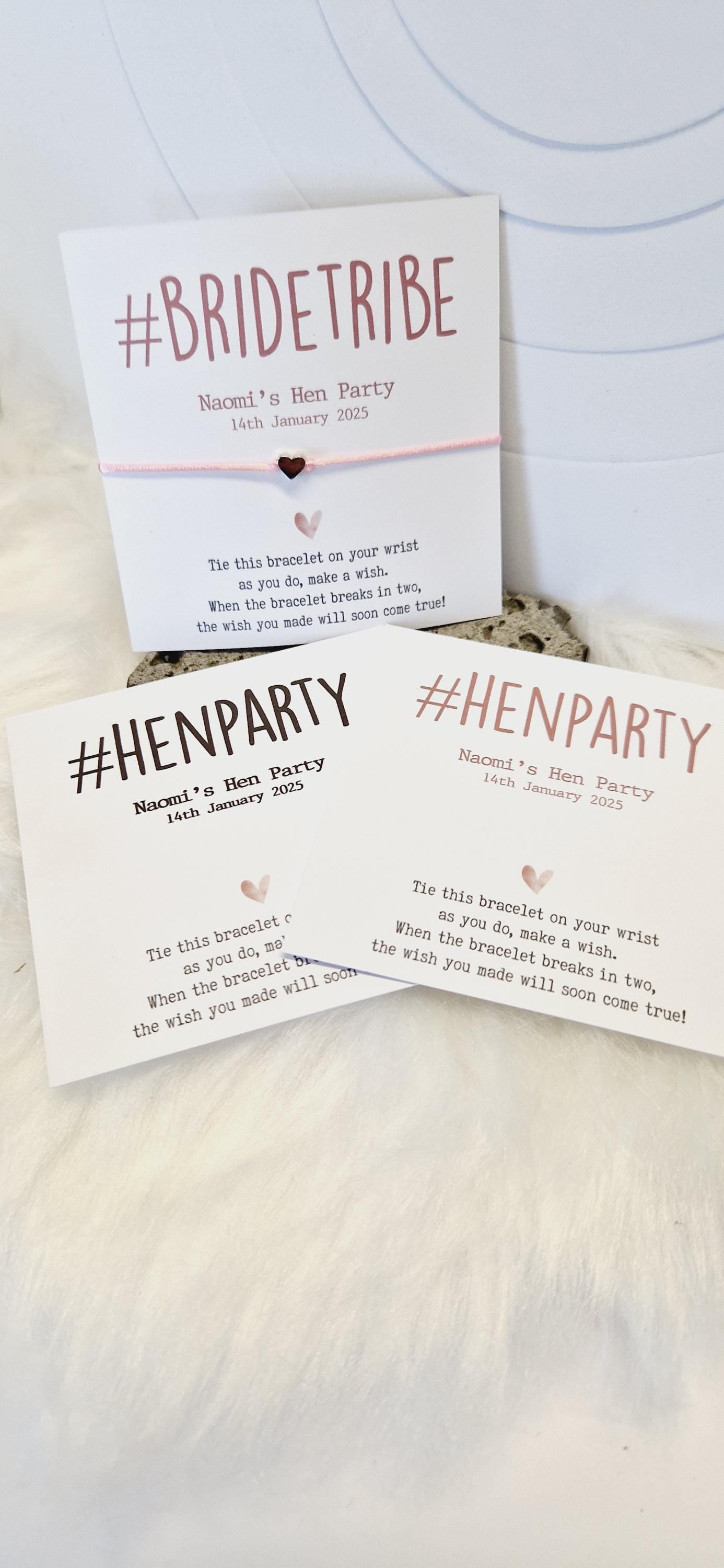 Pack of 10 Hen Party, Hashtag, Wish Bracelets - Personalised  - Goodie Bag Filler - Hen Weekend, Hen Do.