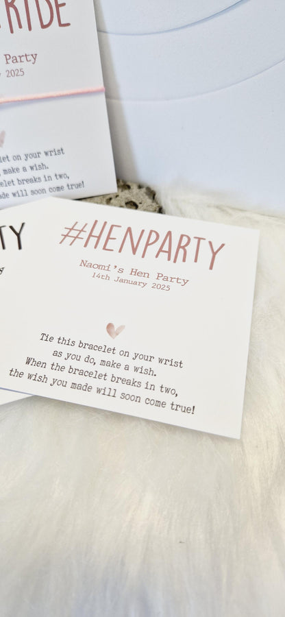 Pack of 10 Hen Party, Hashtag, Wish Bracelets - Personalised  - Goodie Bag Filler - Hen Weekend, Hen Do.