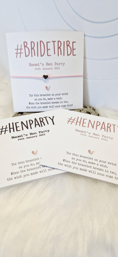 Pack of 10 Hen Party, Hashtag, Wish Bracelets - Personalised  - Goodie Bag Filler - Hen Weekend, Hen Do.