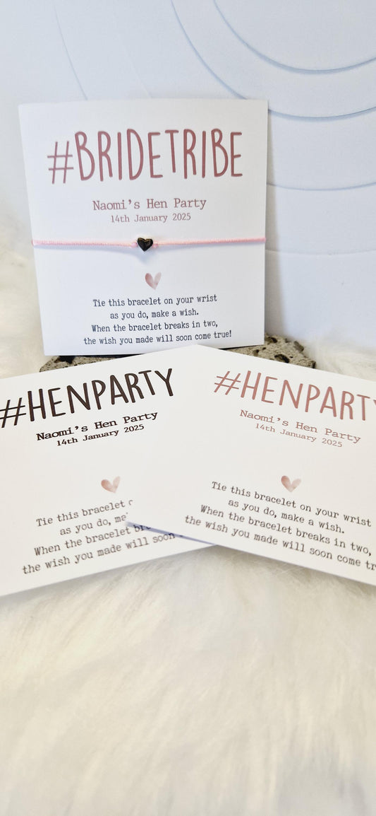 Pack of 10 Hen Party, Hashtag, Wish Bracelets - Personalised  - Goodie Bag Filler - Hen Weekend, Hen Do.