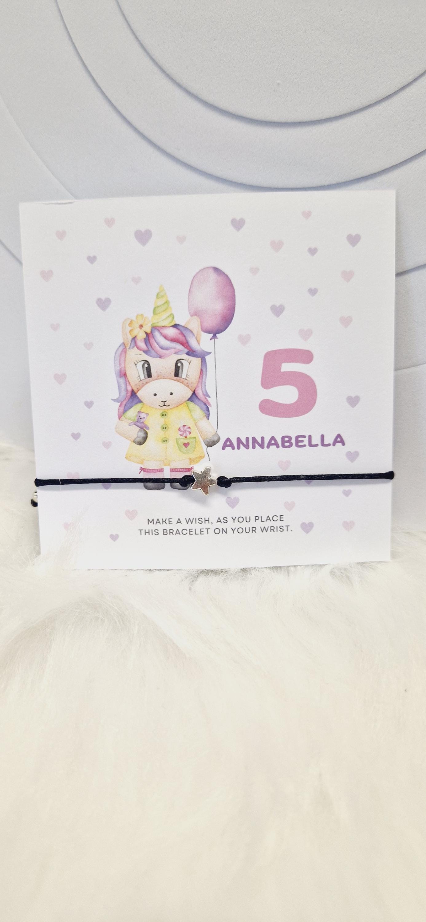 Pack of 5 Unicorn Design Birthday - wish string charm bracelet - Party bag filler - Personalised