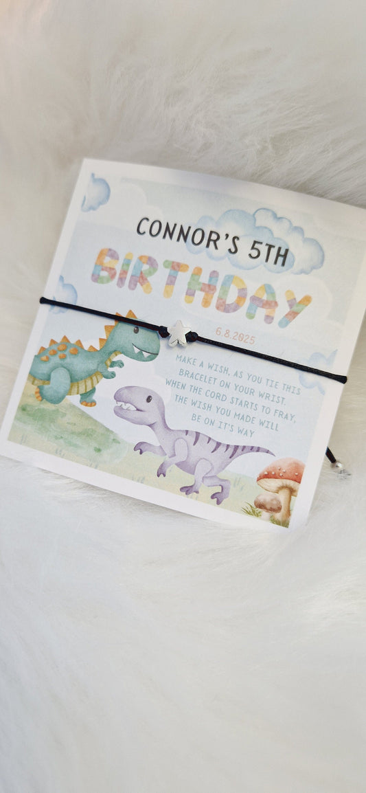 Dinosaur Design Birthday I Wish String Charm Bracelet I Party bag filler I Personalised I Any age I Boy or Girl I Star I Party