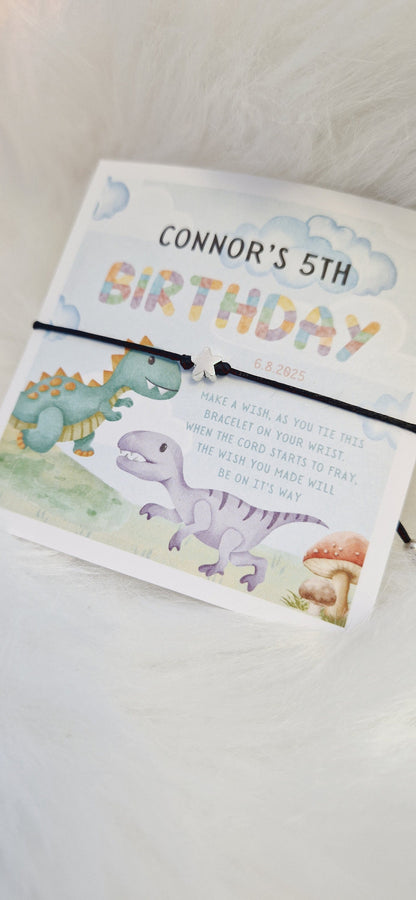 Dinosaur Design Birthday I Wish String Charm Bracelet I Party bag filler I Personalised I Any age I Boy or Girl I Star I Party