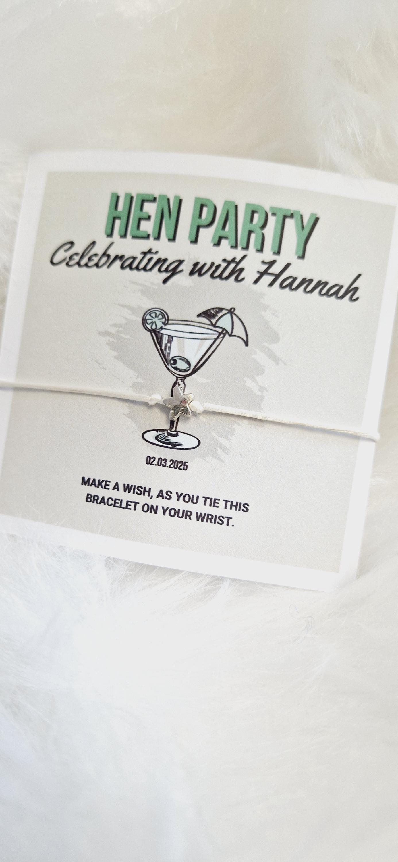 Hen Party, Cocktail Wish Bracelets - Personalised  - Goodie Bag Filler - Hen Weekend, Hen Do, Girls Weekend  I Sten Do - CA6